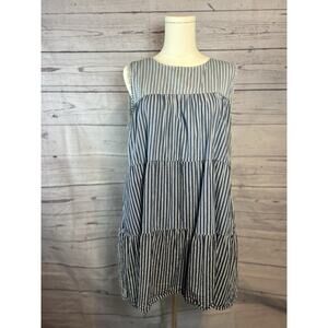 Bleu Striped Ocean Wave Cotton Dress Small 100% Cotton Sleeveless Pockets